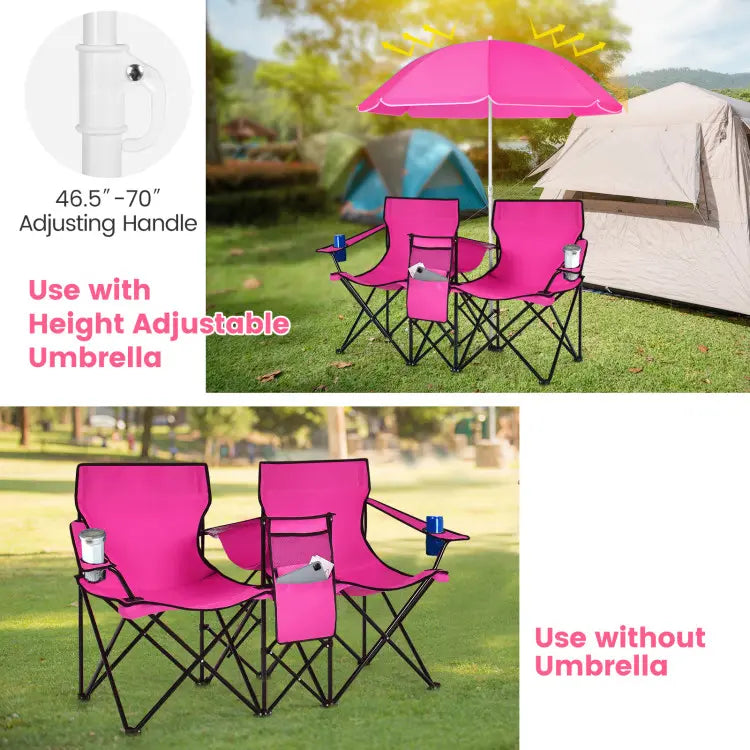 Double Camping Chairs with Umbrella & Cooler – Perfect for Football & Baseball Games