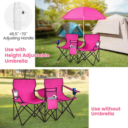 Double Camping Chairs with Umbrella & Cooler – Perfect for Football & Baseball Games