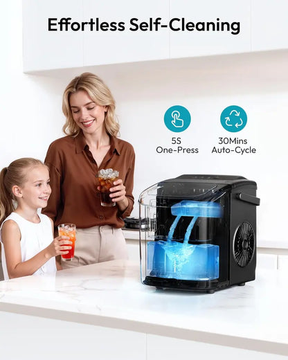 EUHOMY Ice Maker Countertop with Handle, 26lbs in 24Hrs, 9 Ice Cubes Ready in 6 Mins, Auto-Cleaning Portable Ice Maker with Basket and Scoop, for Home/Kitchen/Camping/RV. (2024 New Silver) Utensils