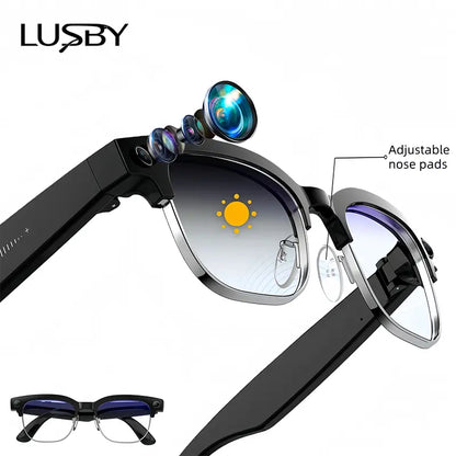 LUSBY Smart AI Camera Glasses, 8MP Video Recording, 160+ Languages Real-Time Translation, Bluetooth Audio Sunglasses