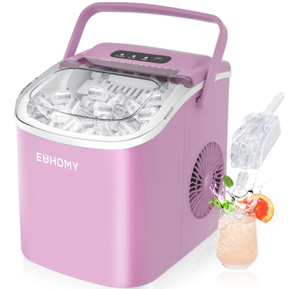 EUHOMY Ice Maker Countertop with Handle, 26lbs in 24Hrs, 9 Ice Cubes Ready in 6 Mins, Auto-Cleaning Portable Ice Maker with Basket and Scoop, for Home/Kitchen/Camping/RV. (2024 New Silver) Utensils