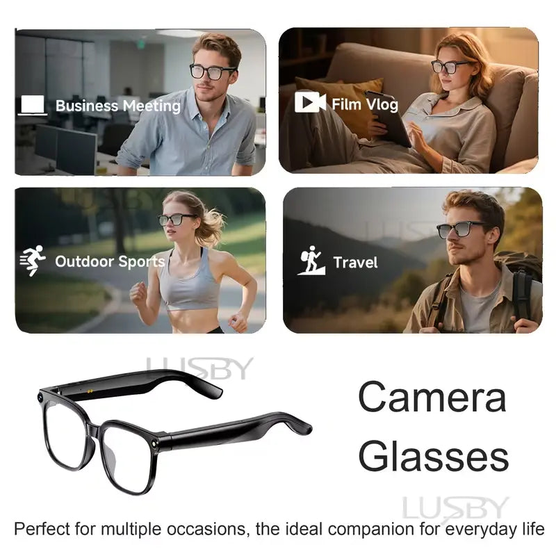 LUSBY Smart AI Camera Glasses, 8MP Video Recording, 160+ Languages Real-Time Translation, Bluetooth Audio Sunglasses