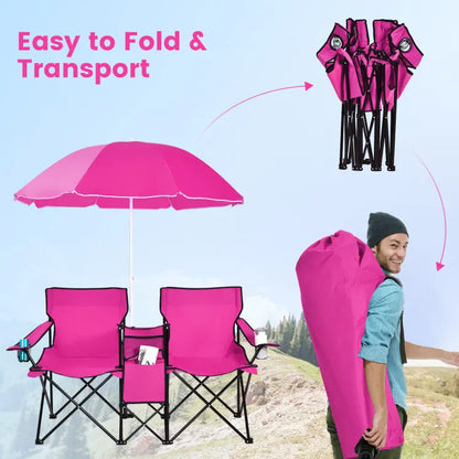 Double Camping Chairs with Umbrella & Cooler – Perfect for Football & Baseball Games