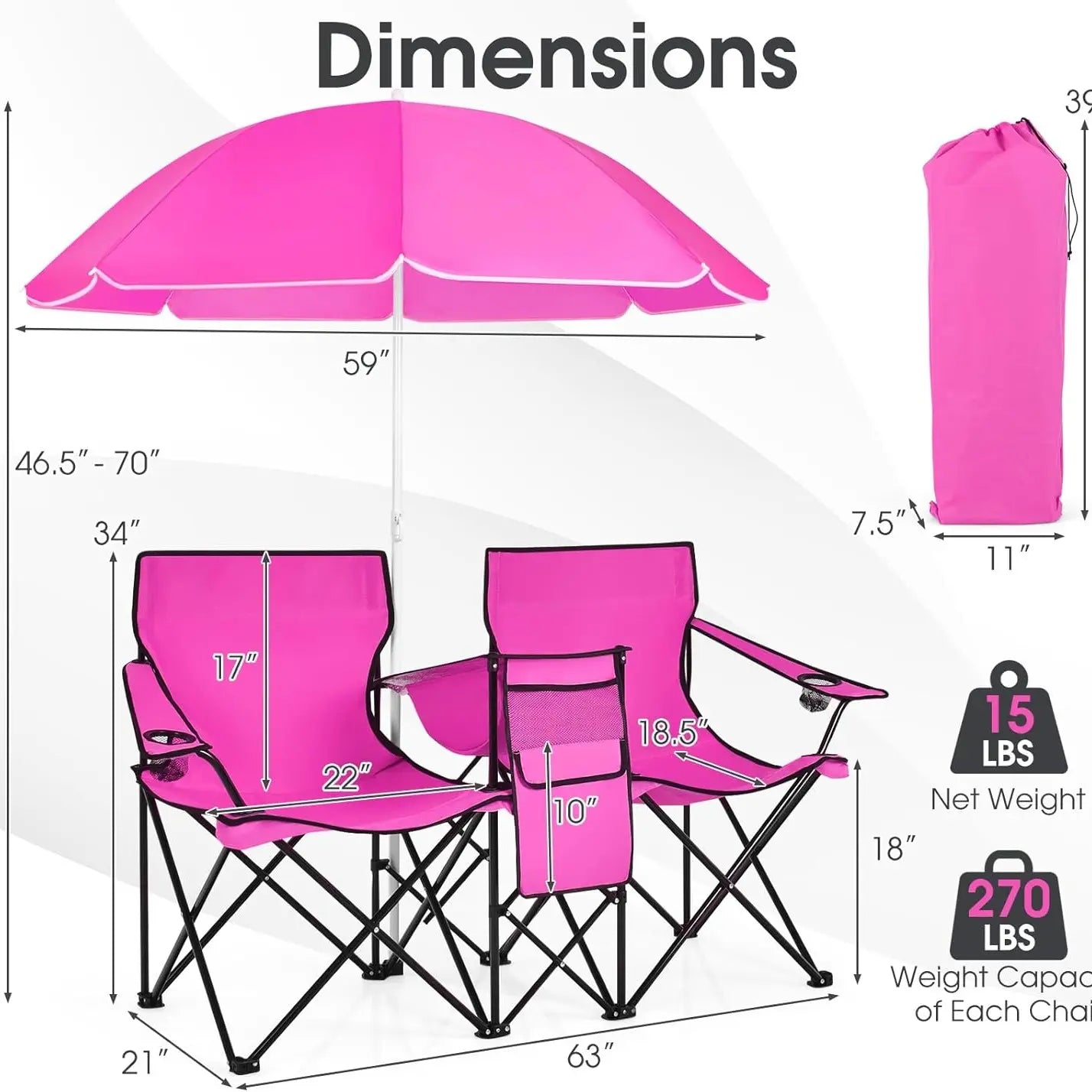 Double Camping Chairs with Umbrella & Cooler – Perfect for Football & Baseball Games