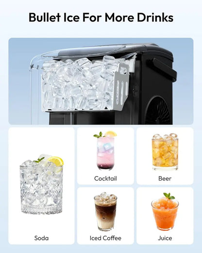 EUHOMY Ice Maker Countertop with Handle, 26lbs in 24Hrs, 9 Ice Cubes Ready in 6 Mins, Auto-Cleaning Portable Ice Maker with Basket and Scoop, for Home/Kitchen/Camping/RV. (2024 New Silver) Utensils
