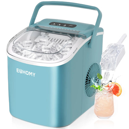 EUHOMY Ice Maker Countertop with Handle, 26lbs in 24Hrs, 9 Ice Cubes Ready in 6 Mins, Auto-Cleaning Portable Ice Maker with Basket and Scoop, for Home/Kitchen/Camping/RV. (2024 New Silver) Utensils